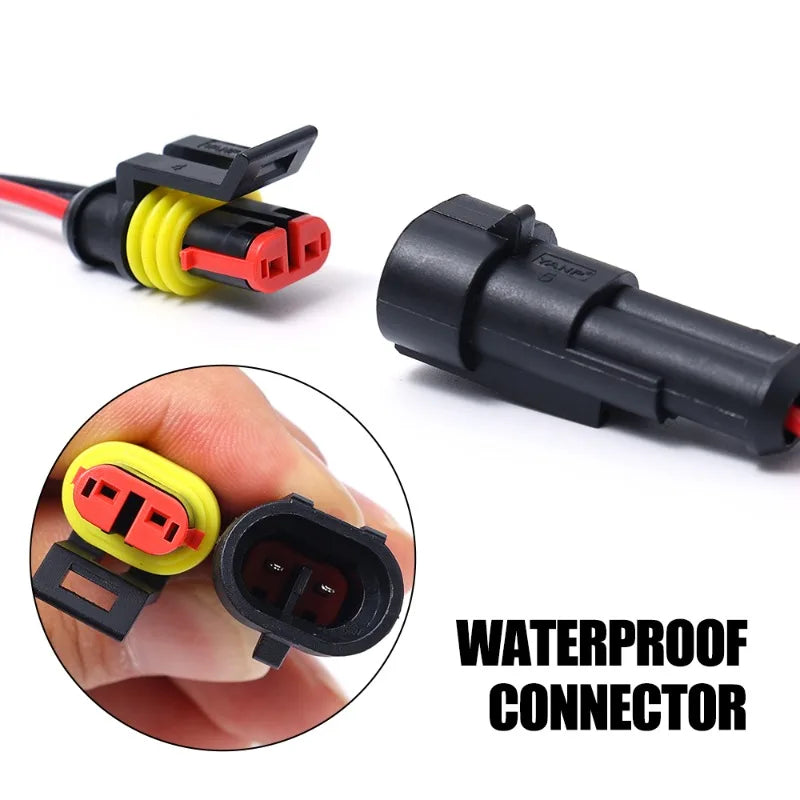Waterproof Kit 2-Pin Electrical Connector Male/Female Terminal Plugs and Sockets for Auto Marine Truck Wiring Installation Parts