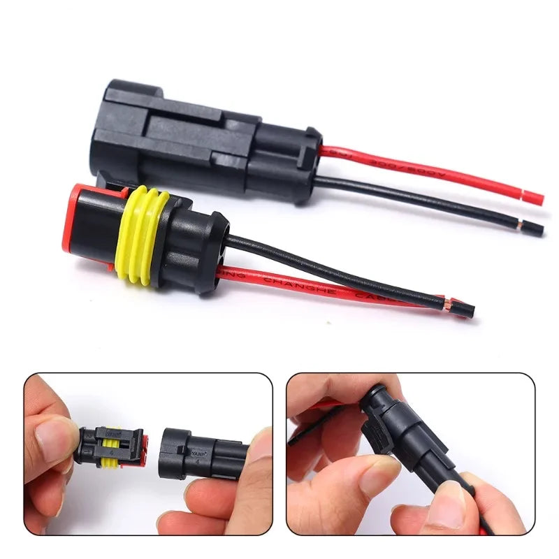 Waterproof Kit 2-Pin Electrical Connector Male/Female Terminal Plugs and Sockets for Auto Marine Truck Wiring Installation Parts