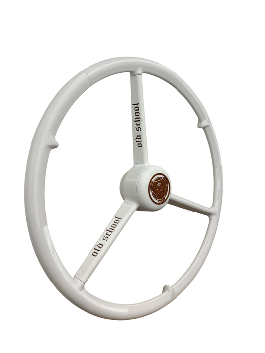 Volant old school blanc ecriture marron caramel